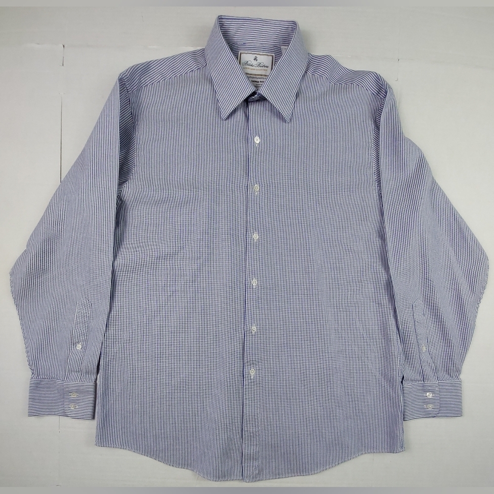Brooks Brothers Luxury Regent Fit Shirt Mens 17/34 Purple Striped Thomas Mason